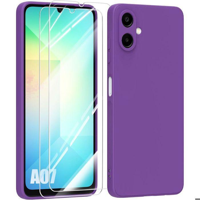 Coque de Protection - BOOLING - Samsung Galaxy A07 - Silicone Slim Violet Foncé - 2 Verres Trempés