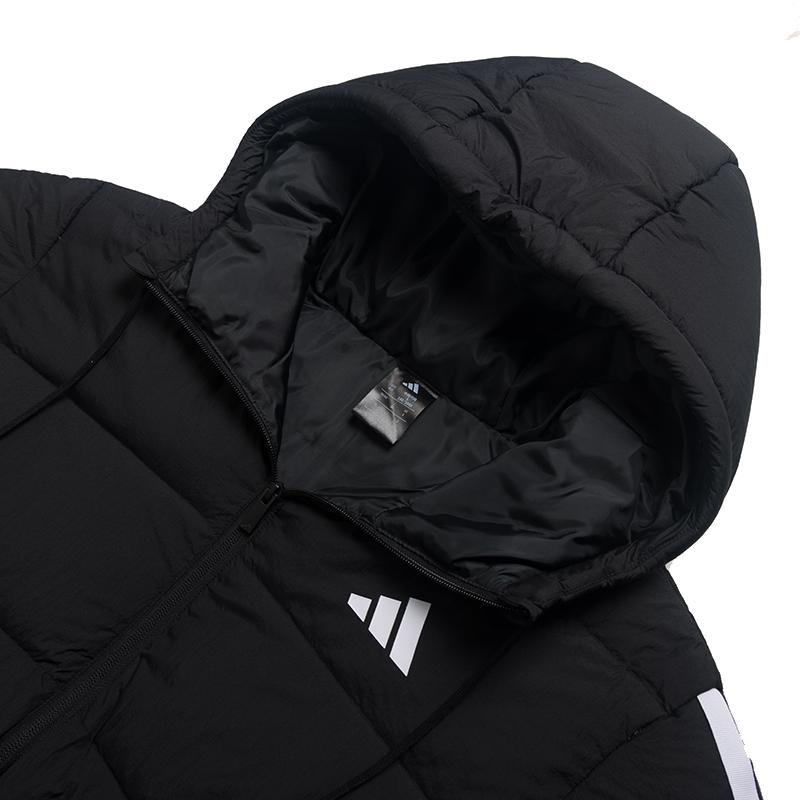 adidas Essentials 3-Streifen Outdoor Warm Winddicht Kapuze Reißverschluss Entendaunen Locker Geschnitten Pufferjacke Herren Jacke Schwarz KH3987