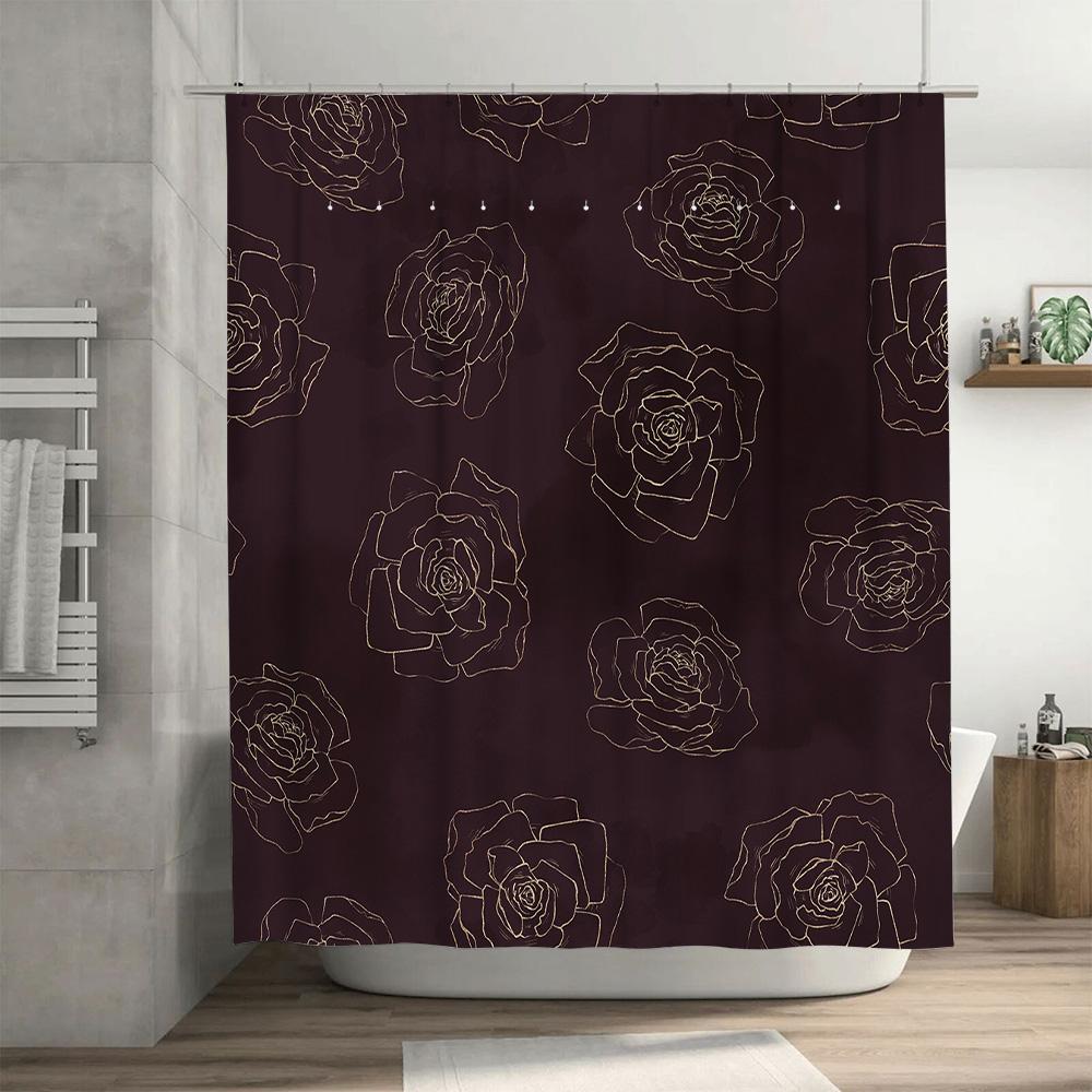 Luxury Printed Shower Curtains Waterproof Fabric, Modern Boho Floral Design for Bathroom Decor Dark Rose Gold 72 x 84