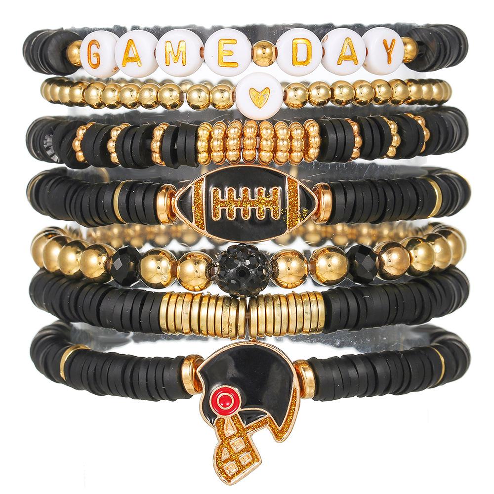 European and American football bracelet set, sports letter bracelet, oil drip alloy pendant jewelry