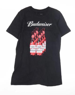 Budweiser Men's Black Cotton Graphic T-Shirt, Size S