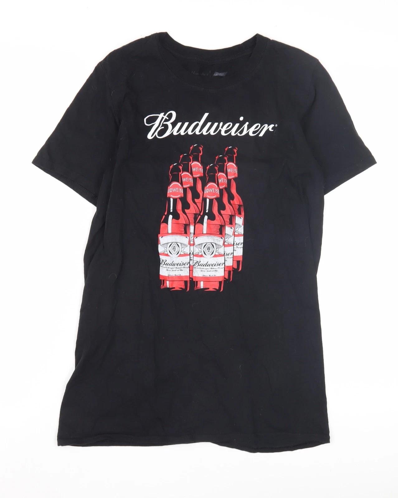 Мужская черная хлопковая футболка с принтом Budweiser, размер S S
