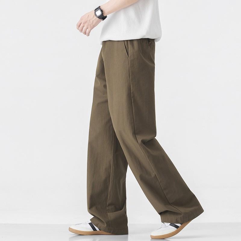Mens Loose Straight Leg Casual Pants 2026 Thin Lyocell Trousers Coffee Black Navy Solid Color