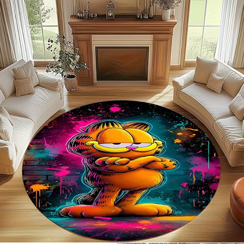 Garfield Print Round Rug, Washable Floor Carpet, For Entryway Dorm Laundry Room Office Study, Home Decor Birthday Christmas Gift