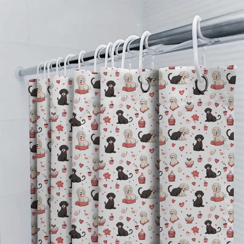 Süßes Hundemuster Duschvorhang Badezimmer Dekoration 180cm Wasserdicht Rutschfest Bedruckt Wohnkultur Haustier Kunstdruck Für Kinderzimmer Whi