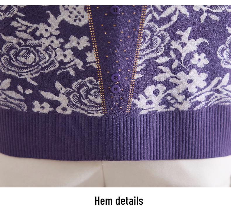 Elegant Knit Top for Middle-Aged & Elderly Women - Autumn/Winter Half-High Collar with Fleece Lining