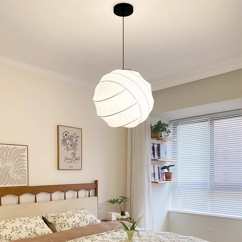 Nordic Modern style Curve Design Silk-like Polyester Fiber White Pendant Light Ball Shape Pendant Light For Hotel Restaurant