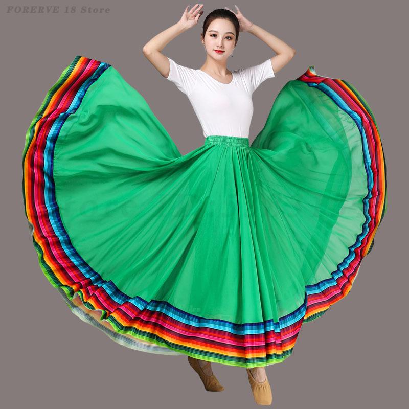 Falda de Gran Oscilación de 720 Grados Chifón Cuadrado Disfraz de Actuación Equipo Falda Larga Ballet Danza del Vientre Ropa de Práctica Faldas Gitanas
