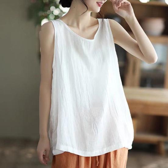 Women Vest Round Solid Color Tank Loose Fit Tops Solid Color Neck Sleeveless Thin Sport Vest
