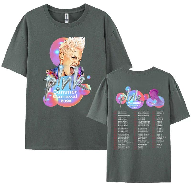 Cantante P NK Rosa Tour Carnevale Estivo 2024 Maglietta Concerto Abbigliamento Donna Moda Retro Punk Hip Hop T-shirt Uomo Streetwear
