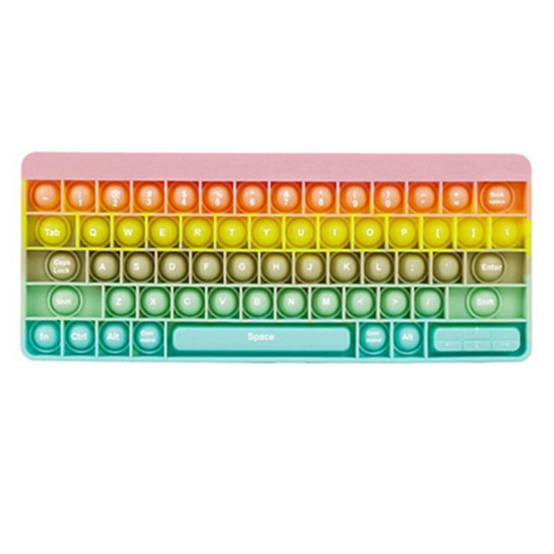 Keyboard Push Bubble Fidget Toy Rainbow Sensory Stress Reliever Squeeze Toys Anxiety Relief Decompression Gift for Kids Adults