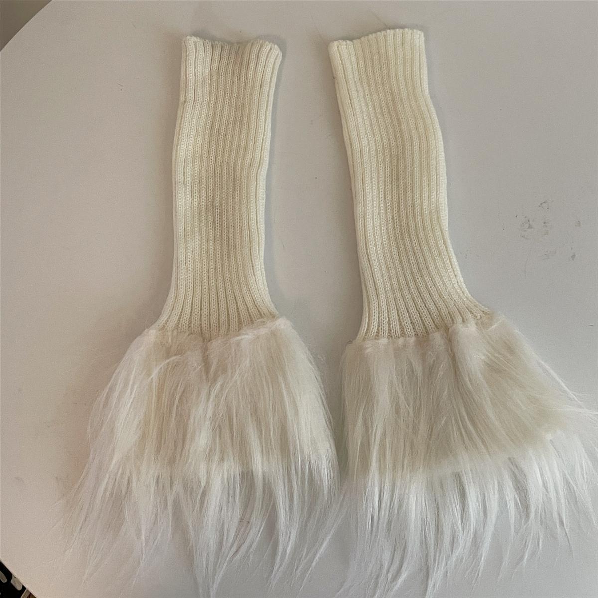 

Y2K Thickened Ribbed Knit Sock Cuffs Style Faux Fur Leg Warmers Cover Knee-High Winter Accessories for Women Japanese Subculture One Size белый