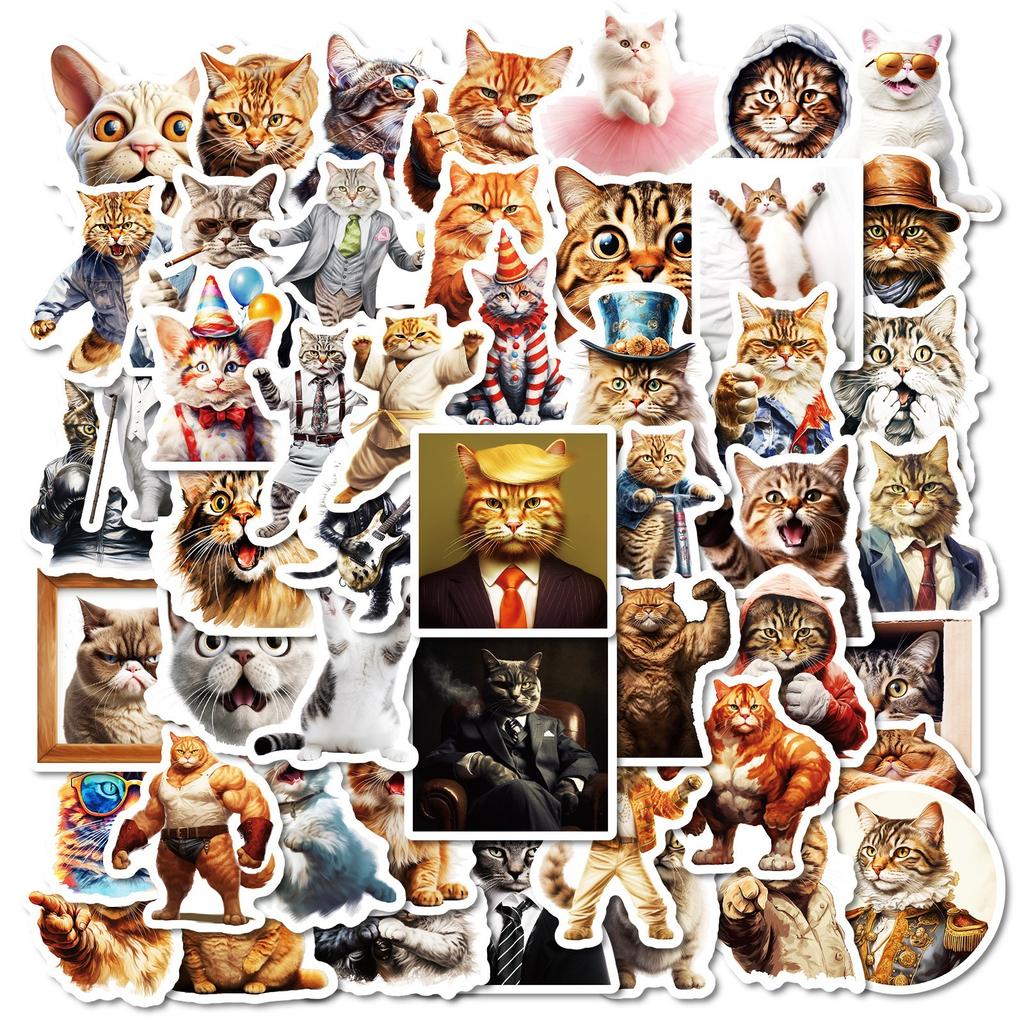 50 Śmieszne Seria Koci Człowiek Strój Fitness Kot Kot Mięśniak Kot Modny Osobowość Kreatywne Naklejki Dekoracyjne