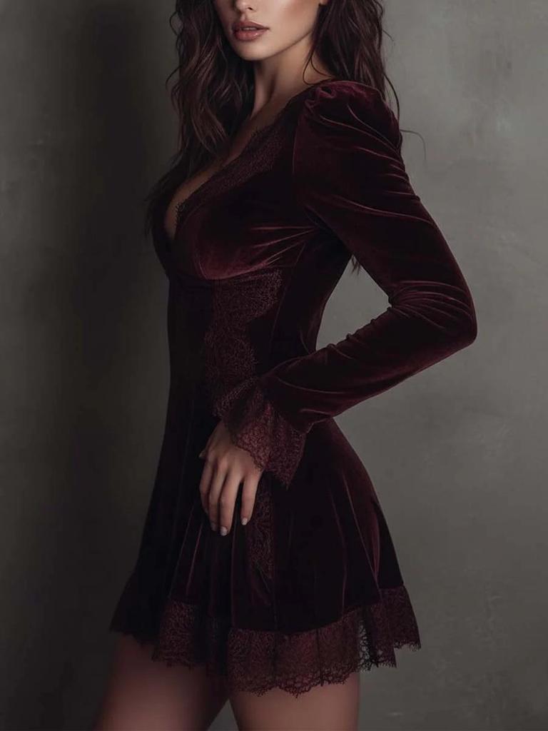 2025 Europäisches & Amerikanisches Samt-Spitzen-Blumenbesatz Formelles Kleid für Damen
