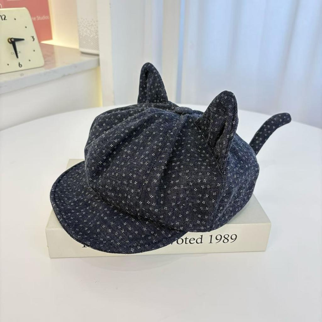 Sweet and cute cat ears beret female spring and autumn polka dot lace octagonal hat cute face little painter hat