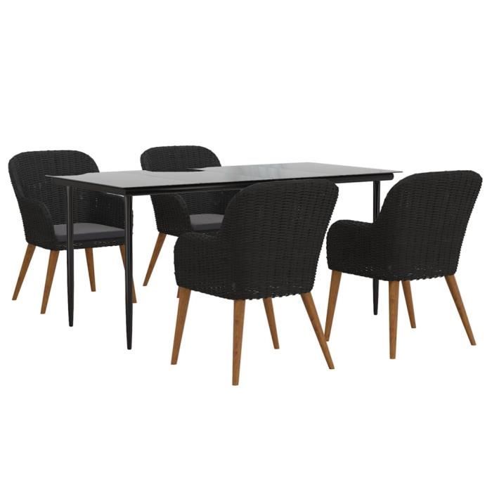3156726 vidaXL Ensemble de salle à manger de jardin avec coussins 5 pcs Noir