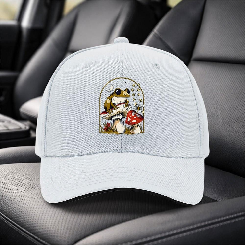 Unisex Adjustable Frog Mushroom Baseball Cap Lightweight Dad Hat Curved Brim Outdoor Casual Wear Hand Washable