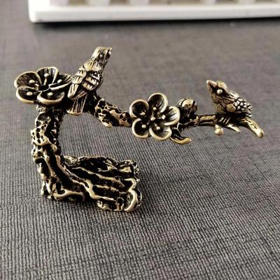 Pure Copper Plum Tree Happy Magpie Bird Miniature Ornaments Antique Brass Cuckoo Figurine Tea Table Decorations Desk Decor Craft