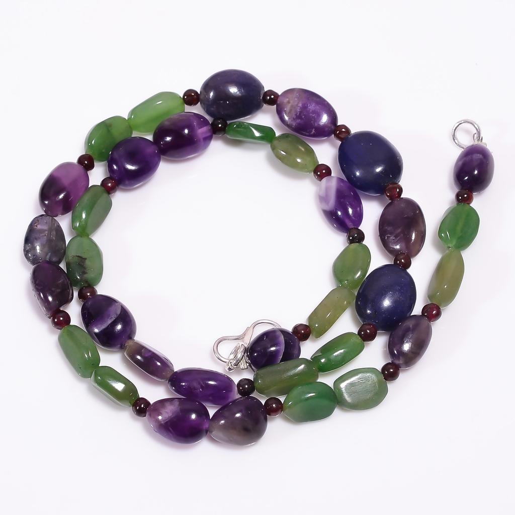 Multi Aventurine Amethyst Garnet Gemstone Beads Necklace 3-15 mm 18" UB-8020 UB-8020