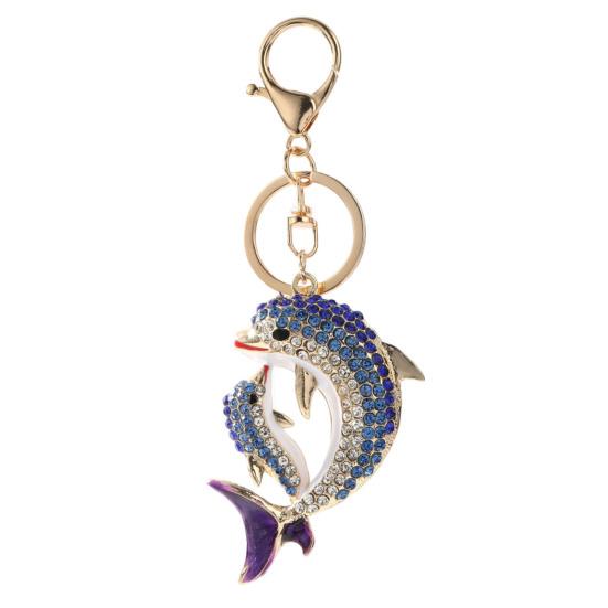 

Keychain Pendant Rhinestones Inlaid Mother Child Dolphin Design Key Chain with Anti-Oxidation Lobster Clasp Decorative Backpack Accessory синий