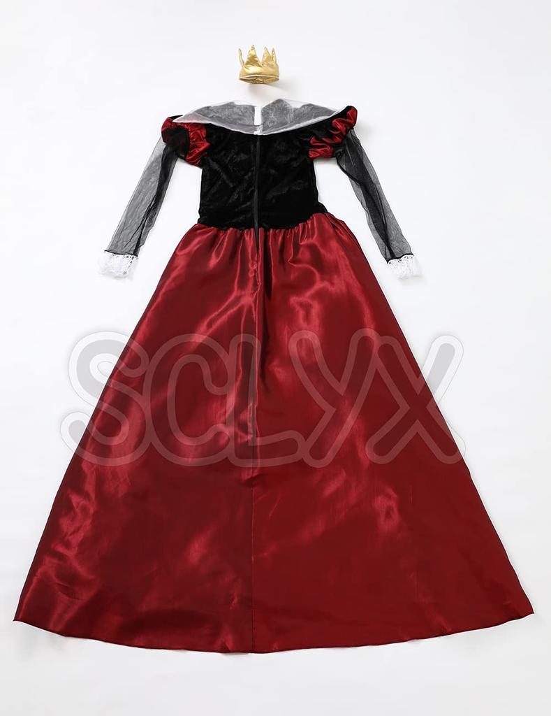 [SCLYX] Alice in Wonderland Cosplay - Queen of Hearts Costume for Women - Authentic Queen of Hearts Dress, Long Sleeved, Alice in Wonderland Cosplay C