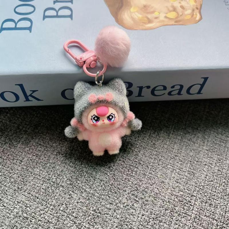 Baby Mini Three Flocking Keychain Trendy Figures Key Chain Cute Kawaii Dora Wendy Doll Keyring Bag Charms Christmas Gifts