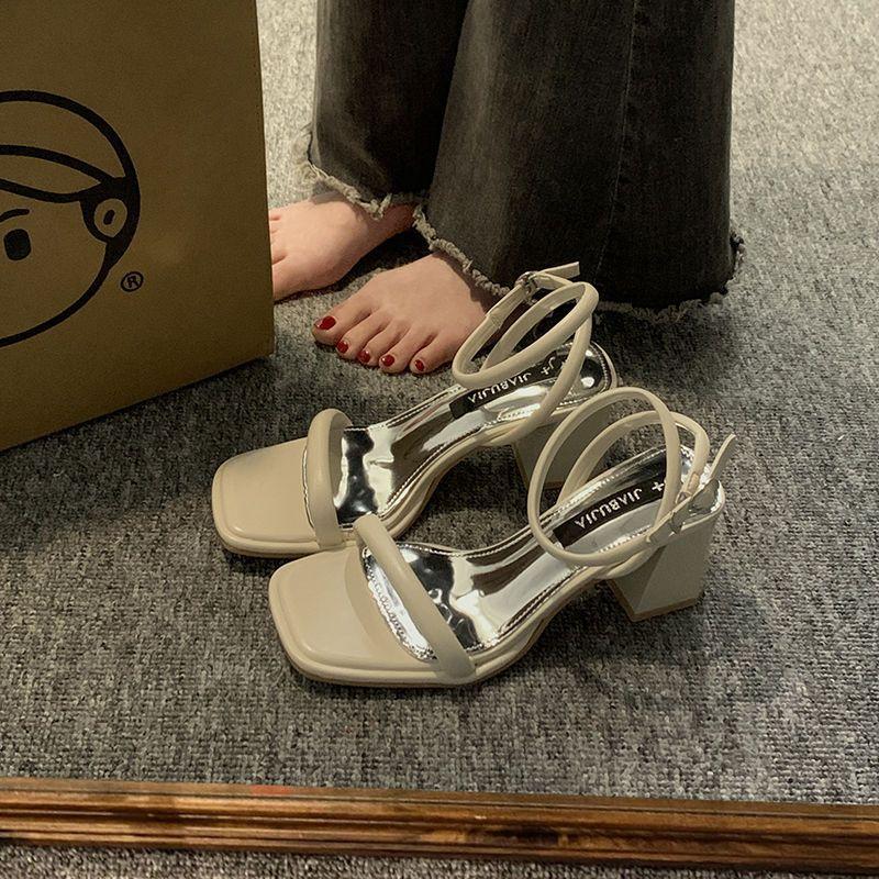 Sandals women's summer new open-toed high heels European and American style cross-strap thick heel strap fashion Roman shoes
