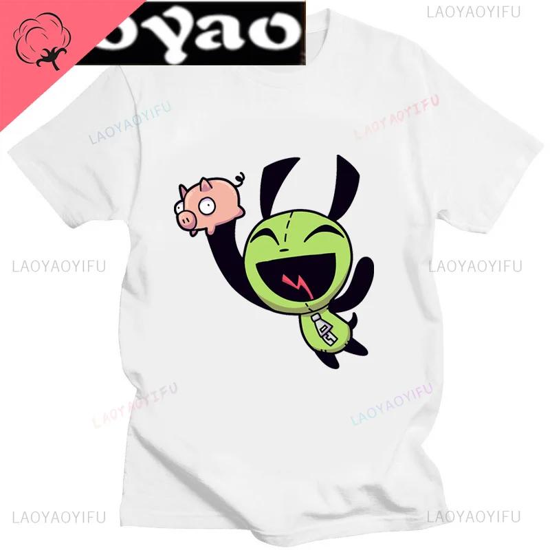 Lustiges Invader Zim Invader Gir Grafik T-Shirt Bild Männer Frauen Baumwolle Camisetas Cartoon Retro Baumwoll-Tees Liebliche Streetwear Oberteile