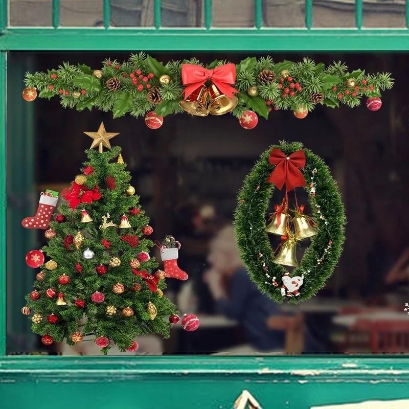 Christmas Garland Tree Bells Wall Sticker Decoration Santa Fireplace Removable  Home Vinyl Mural Fashion Accessories