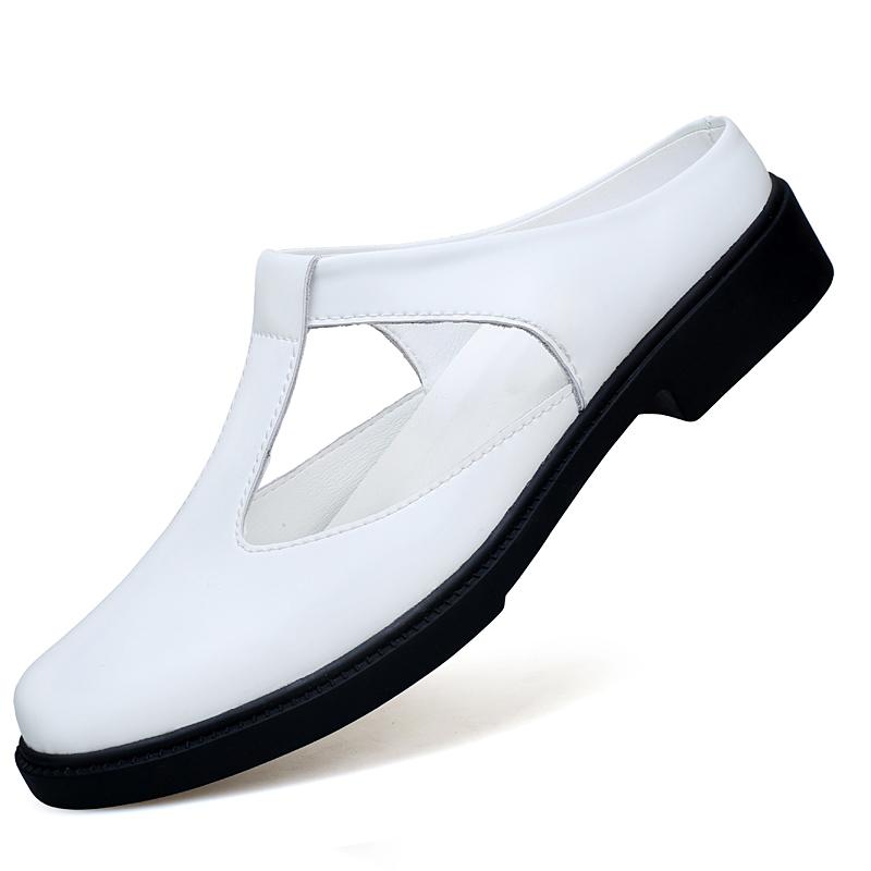 

Fashion Summer Genuine Leather Breathable Men s Sandals Outdoor Anti Slip Wear-resistant Casual Slippers Flat Designer Walking Shoes 48 белый