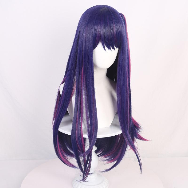 Hochwertige Oshi No Ko Hoshino Ai Cosplay-Perücke mit realistischem Kopfhautansatz und langem blau-violettem Haar