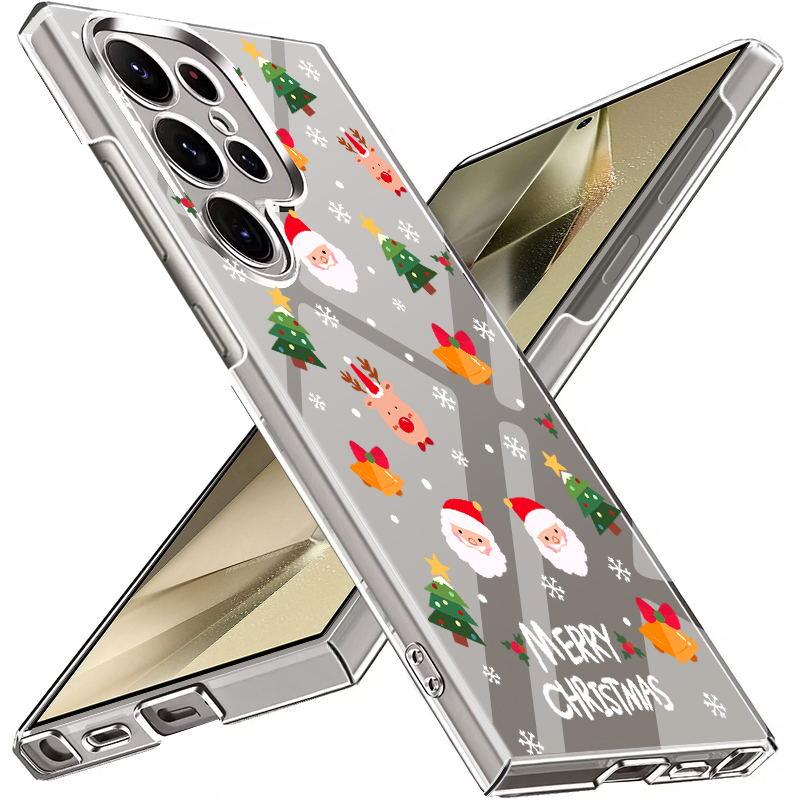 Cartoon Merry Christmas Pattern Phone Cover For Samsung S24 S23 S22 S21 Ultra A55 A54 A34 A35 A52 A14 Slim Clear Shockproof Transparent Hard PC Case