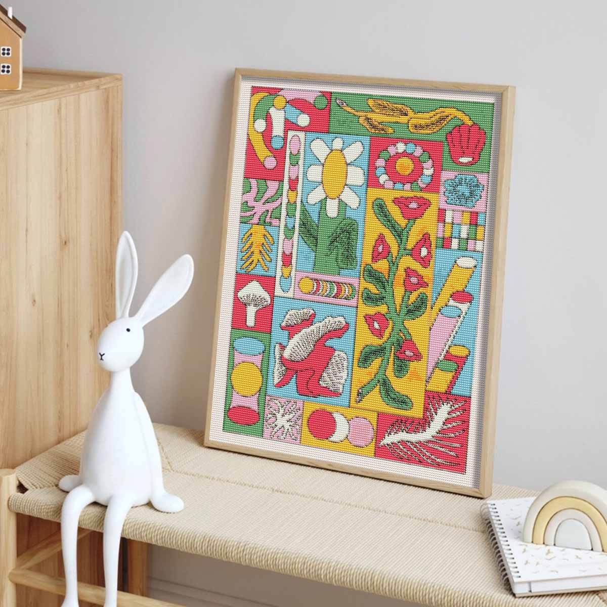Diamond painting kit.full diamond round mosaic abstract flower rabbit mushroom handmade.home decoration gift Round 20x30cm