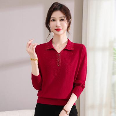 Long Sleeves and Age-reducing Knitted Shirts, Fashion Mothers' Autumn Dresses, Western-style Lapels and Bottoming Tops.