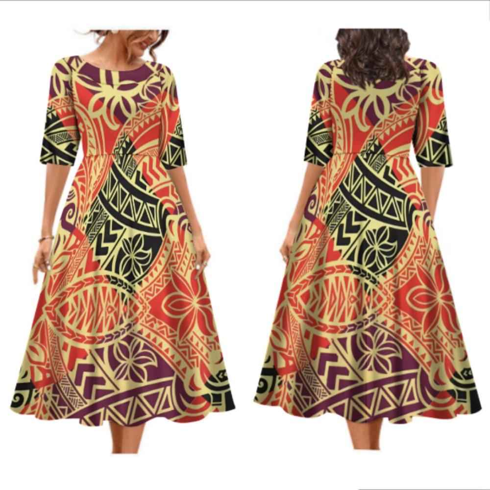 2025 Women's Dress Summer Short Sleeve High Quality Dress Soft Fabric Art Maxi Summer Polynesian Custom Maxi Dress