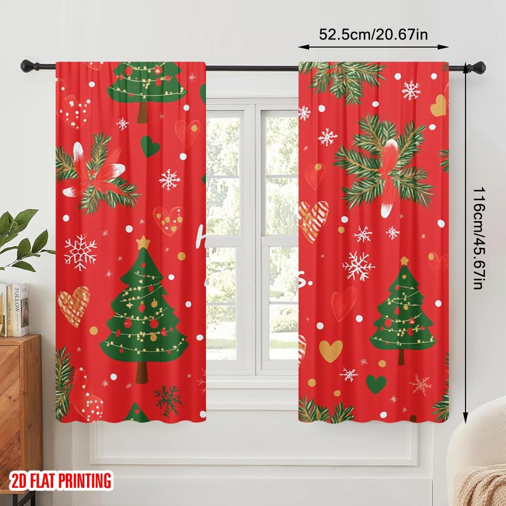 2 Stück, 2D-Flachdruck Vorhänge Digitaldruck Weihnachtsbaum Frohe Feiertage (2) Polyester, einfache Installation (ohne Stange) Alles