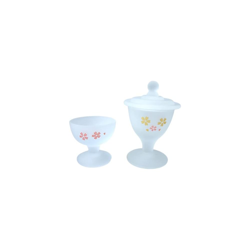 Glass Buddha Tea Set Sakura Pattern with Rice and Water Containers Cloudy White