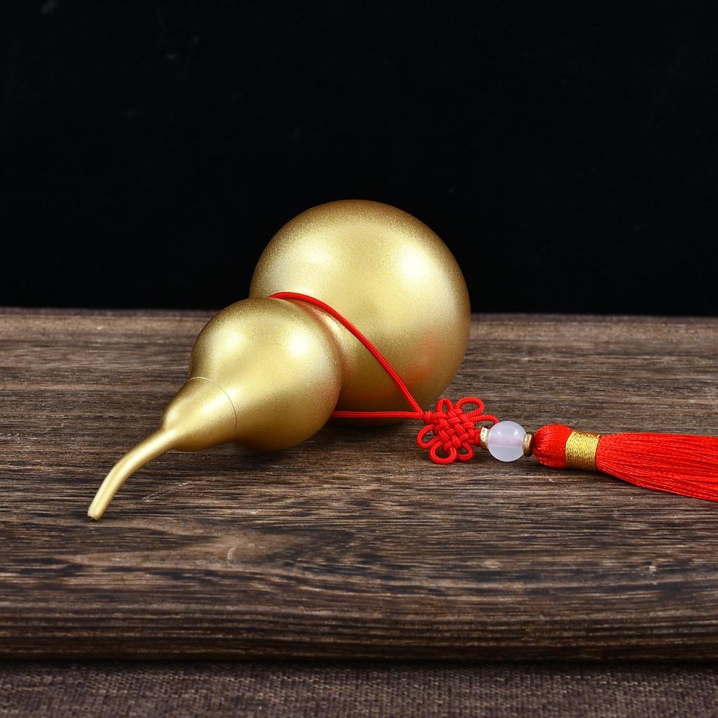 Antique Brass Gourd Hanging Ornament: Chinese Hollow Pendant In Copper Sand Gold Finish
