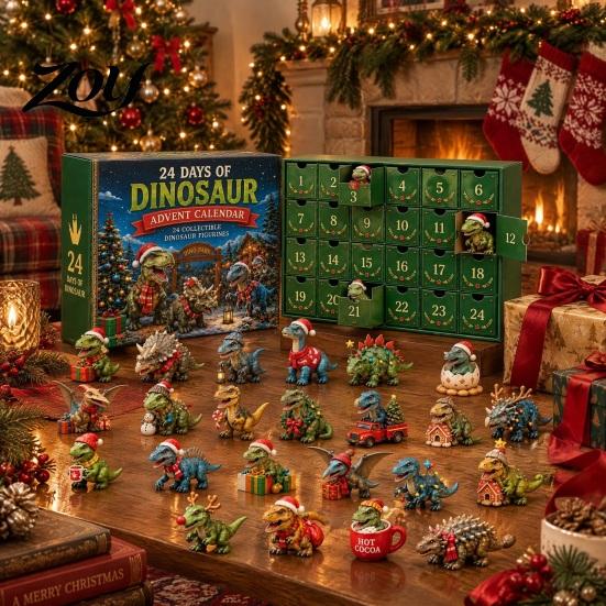 Unique Holiday Gift for Toddlers Dinosaur Advent Calendar, 24Pcs Acrylic Ornament Set with Cute Figures Collection Dino Figures, Christmas Countdown