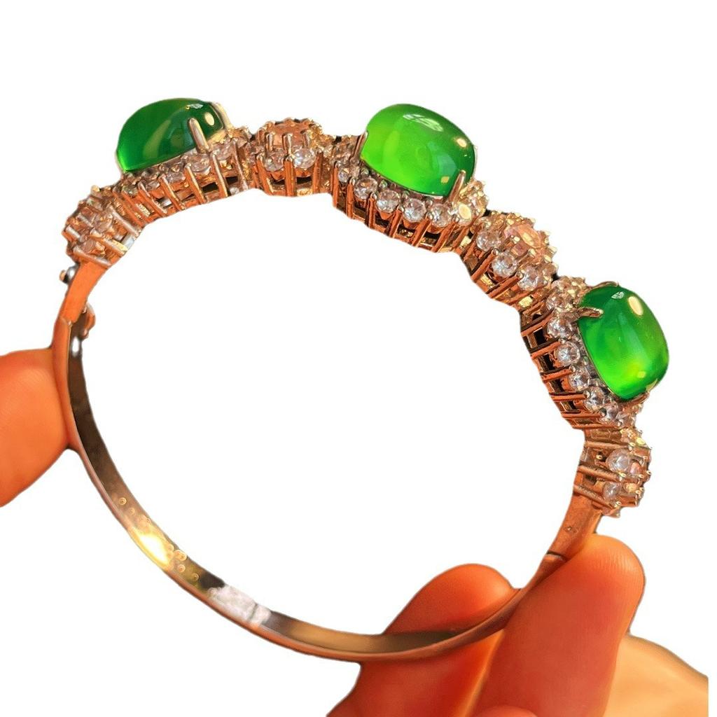 Full Green, Yang Green, Natural Agate Green Chalcedony Bracelet, Women'S Opening Is Slightly Inlaid, And The Real Shot Is Fidelity.