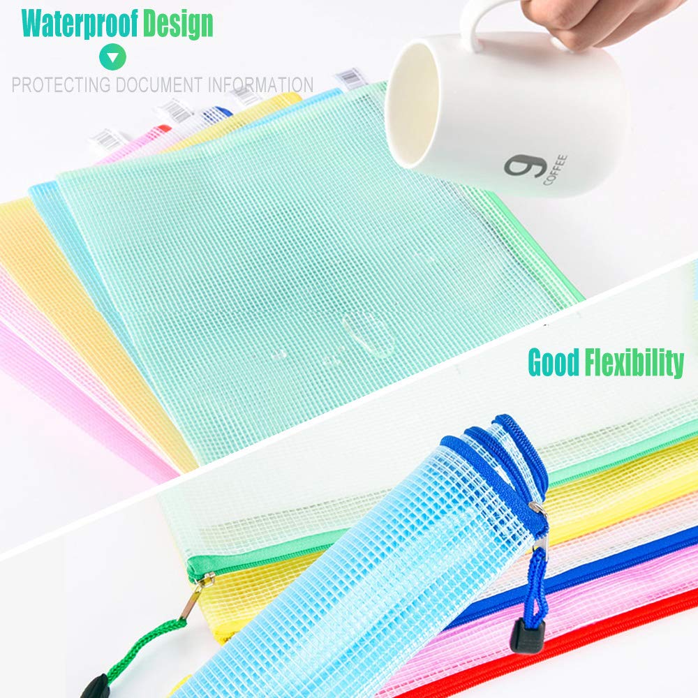 MerryNine Zipper Pouch Document Bags 30 Letter Size Waterproof Document Pouches School Cross Stitch Organizer (5 Colors, Packs), (for Supplies),