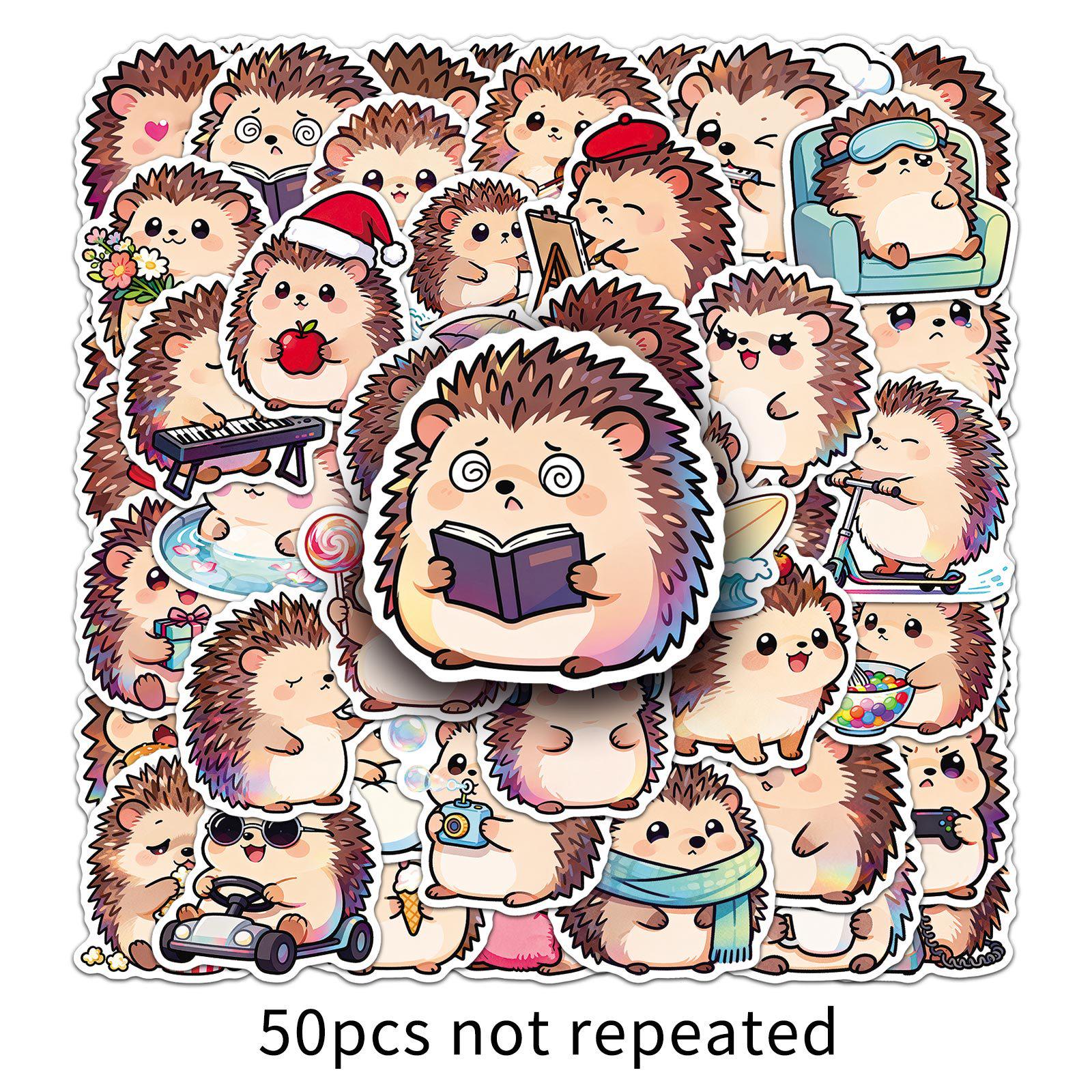 50pcs Cute Cartoon Hedgehog Decorative Waterproof Stickers for Refrigerator, Wardrobe, and Wall.