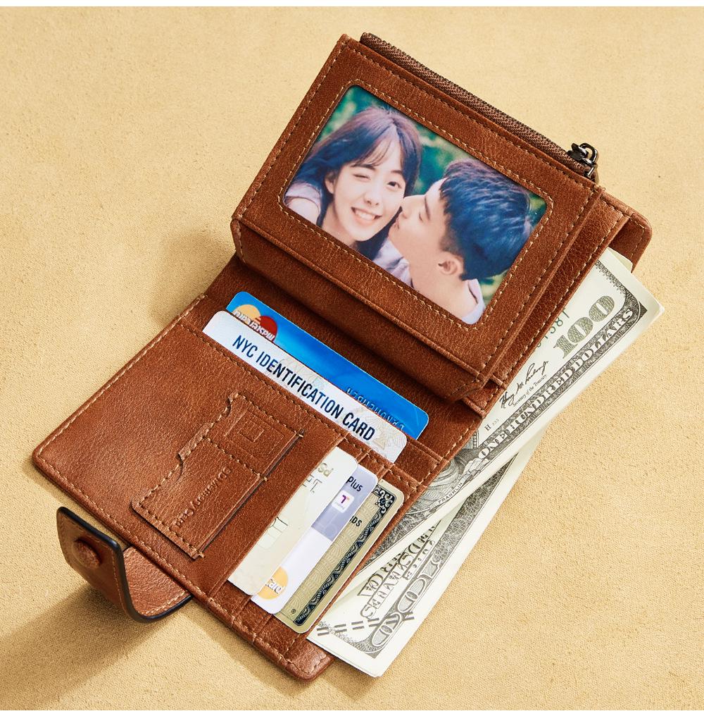 Męski Portfel z Prawdziwej Skóry z Zamkiem Błyskawicznym, Chroniący przed Kradzieżą i RFID