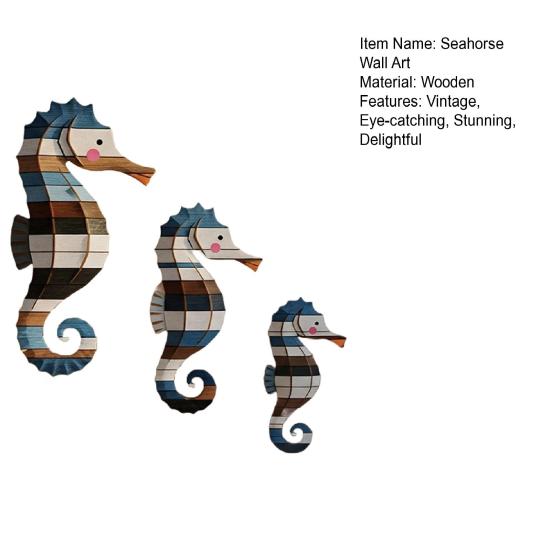 3 Pcs Wood Seahorse Wall Decor Ocean Coastal Theme Wall Art Vintage Sea Life Sculpture Hanging Decoration for Bathroom Bedroom Living Room Home Decor