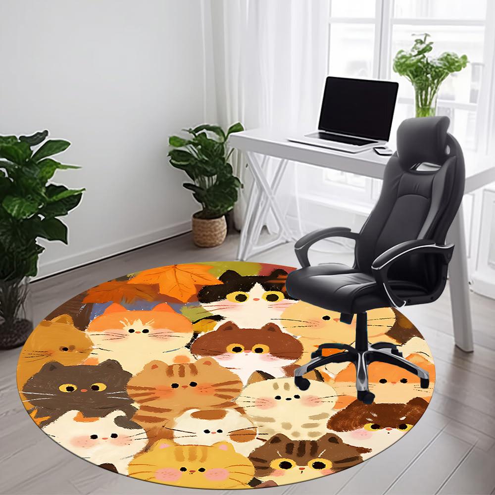 1pc Cat Autumn Office Round Area Rug, Indoor Mat Suitable ForOffice, Under Office Chairs Bedroom Living Room Home Decor, Room Deco N79