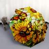 1pc Stained Glass Sunflowers Butterflies Umbrella with Plastic Handle,Suitable for All Seasons Home Travel Outdoor UmbrellaDD882