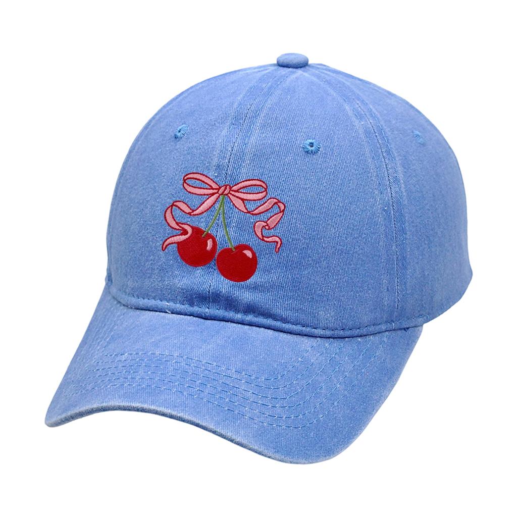 Cotton Baseball Caps with Cherry Bowknot Print Adjustable Size Truckers Hat For Sun Protections Women Teens Daily Wear