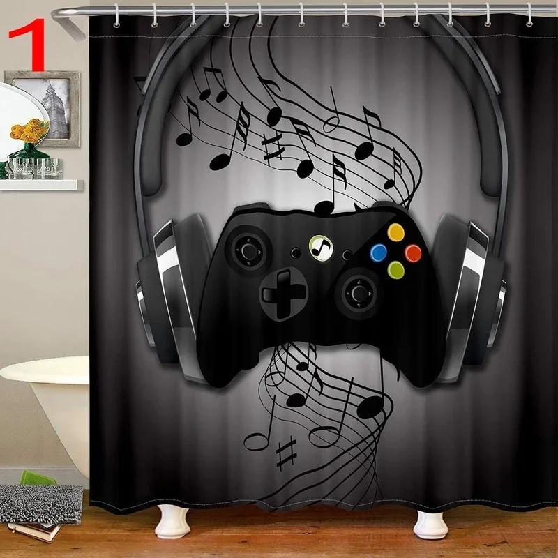 Funny Gamer Shower Curtain Classic Video Gaming Device Modern Cloth Polyester Fabric Waterproof Bathroom Decor with 12 Hooks