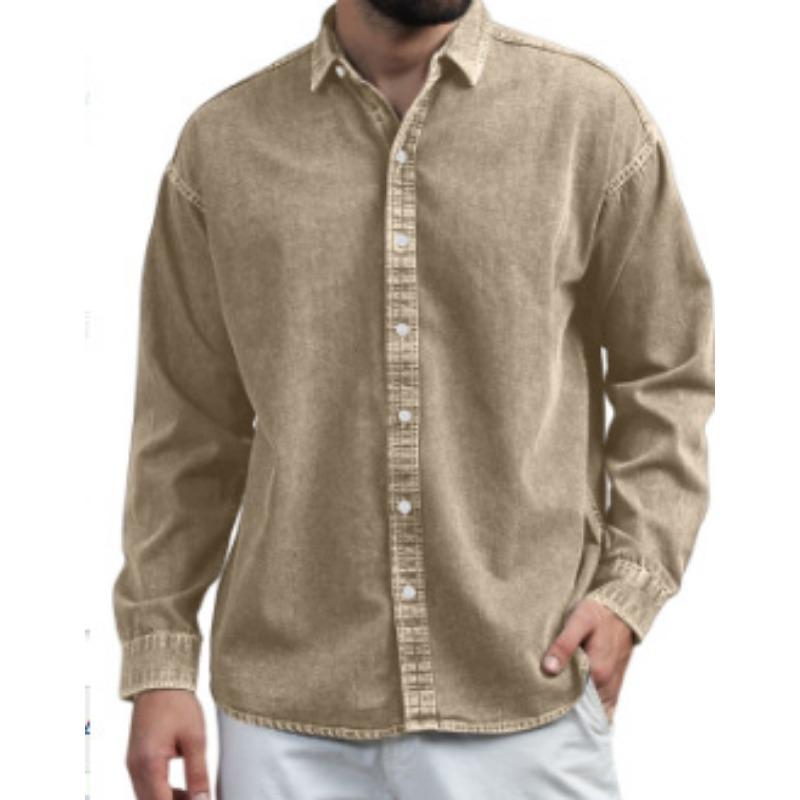 Nuova Camicia di Jeans da Uomo con Collo a Lapel Primavera Workwear Americano Retro Top Versatile