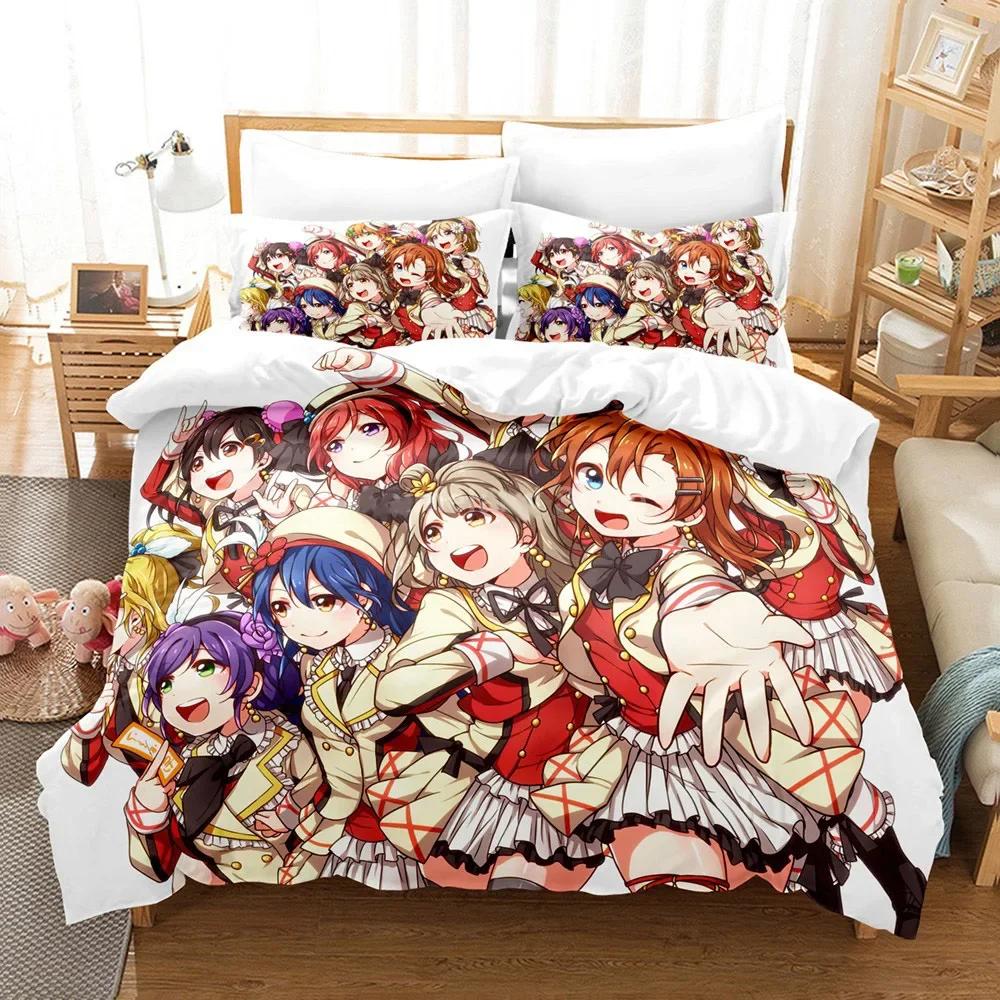3D Printed Love Live Bedding Set Pillowcase Anime Duvet Cover Double Twin Full Queen King Adult Kids Bedclothes Quilt Cover
